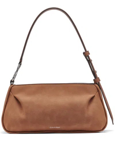 Calvin Klein Tina Suede Small Shoulder Bag In Brown