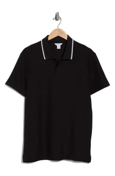 Calvin Klein Tipped Collar Cotton Blend Polo In Black