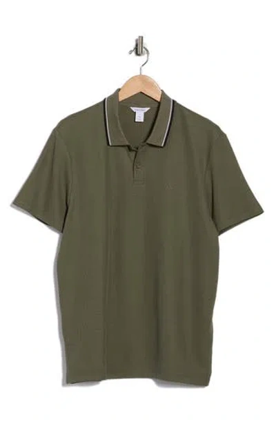 Calvin Klein Tipped Collar Cotton Blend Polo In Green