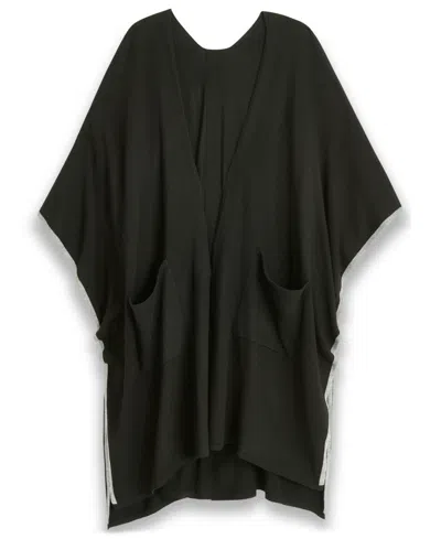 Calvin Klein Tipped Knit Shawl Ruana In Black
