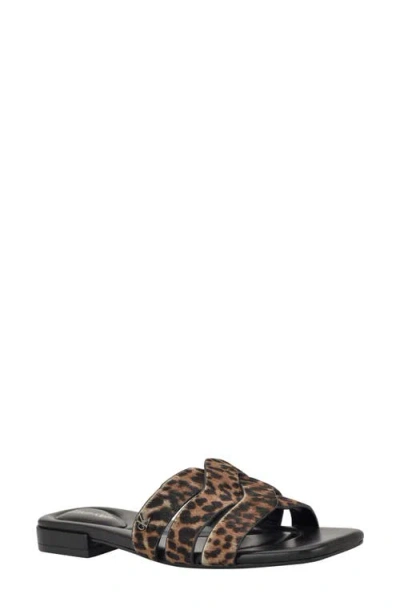 Calvin Klein Tishaly Genuine Calf Hair Slide Sandal In Animal Print