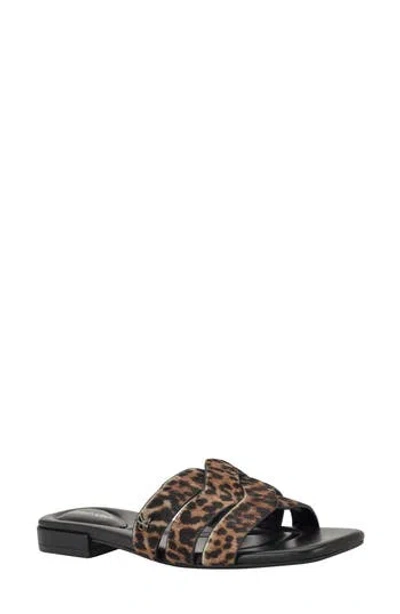 Calvin Klein Tishaly Genuine Calf Hair Slide Sandal In Animal Print