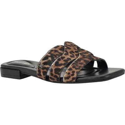 Calvin Klein Tishaly Genuine Calf Hair Slide Sandal In Animal Print