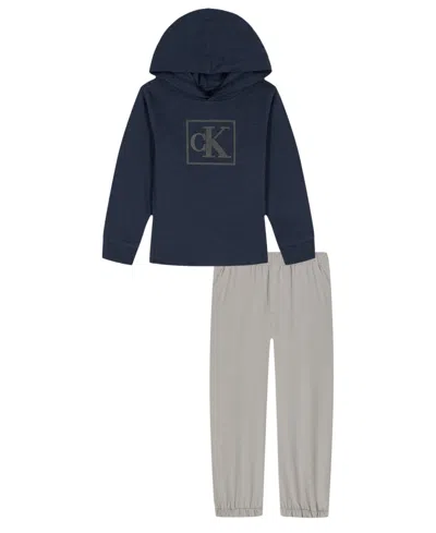 Calvin Klein Kids' Toddler And Little Boys 2-piece Long Sleeve Hoodie And Tech Twill Joggers Set In Blue