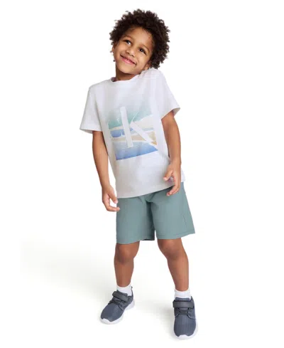 Calvin Klein Kids' Toddler And Little Boys Scenic Logo Short Sleeve Tee And Twill Shorts, 2-piece Set