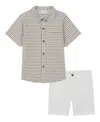 Calvin Klein Toddler And Little Boys Seersucker Check Short Sleeve Shirt And Twill Shorts, 2-piece Set In Bright White,cream Plaid