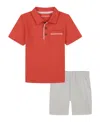 Calvin Klein Toddler And Little Boys Slub Jersey Polo Shirt And Twill Shorts, 2-piece Set In Baked Apple,lunar Rock