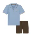 Calvin Klein Toddler And Little Boys Tipped Pique Polo Shirt And Twill Shorts, 2-piece Set In Soft Chambray,caribou