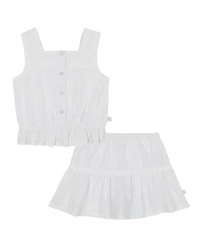 Calvin Klein Kids' Toddler And Little Girls 2-piece Crochet Trim Seersucker Skort Set In Marshmallow