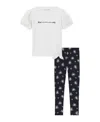 Calvin Klein Toddler And Little Girls 2-piece Puff Sleeve Tie-front Top Floral Stretch Leggings Sets In Egret,deep Black