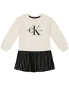 Calvin Klein Toddler And Little Girls Fleece Crewneck-and-artificial Leather Pleated Skirt Dress In Assorted