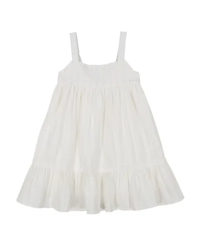 Calvin Klein Kids' Toddler And Little Girls Lurex Crochet Stripe Strappy Sundress In Egret