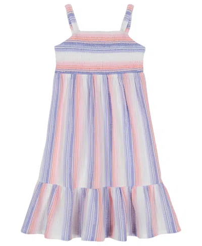Calvin Klein Kids' Toddler And Little Girls Striped Smocked Gauze Sundress In White