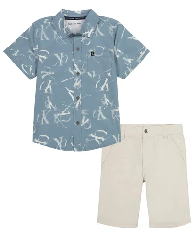 Calvin Klein Kids' Toddler Boy Plaid Poplin Button-front Shirt Twill Shorts Set In Assorted