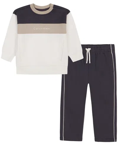 Calvin Klein Kids' Toddler Boys' And Boys' 4-7 Long Sleeve Colorblock Cotton-blend Sweatshirt And Pants, 2-piece Set In Multi