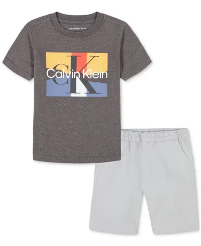 Calvin Klein Kids' Toddler Boys Cotton Short-sleeve Logo T-shirt & Twill Shorts, 2 Piece Set In Assorted