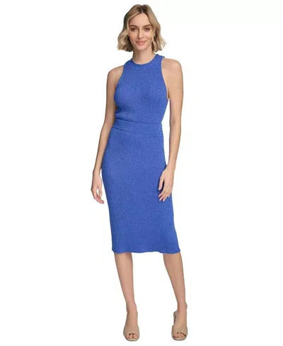 Calvin Klein Top Women's Dazzling Blue Ribbed Crew Neck Sleeveless Fts1193