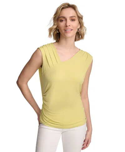 Calvin Klein Top Women's Pear Stretch Asymmetrical-neck Sleeveless Fts1348 In Green