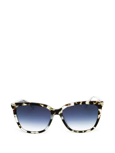 Calvin Klein Tortoiseshell-effect Geometric-frame Sunglasses In Blue