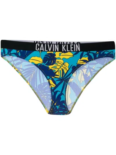 Calvin Klein Tropical-print Bikini Bottoms In Tropical Print Blue