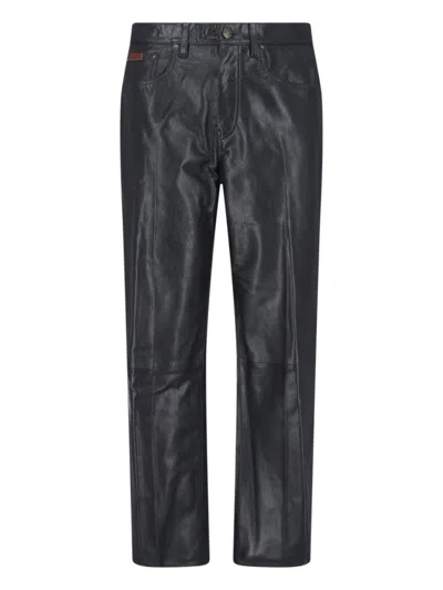 Calvin Klein Leather Straight-leg Trousers In Black