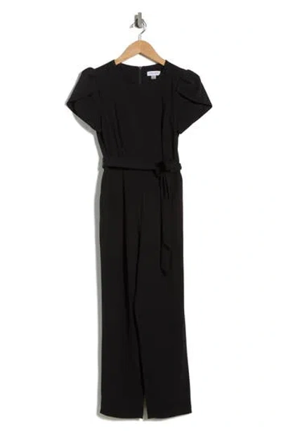 Calvin Klein Tulip Sleeve Belted Jumpsuit In Black
