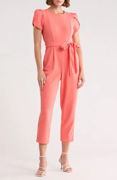 Calvin Klein Tulip Sleeve Belted Jumpsuit In Pink