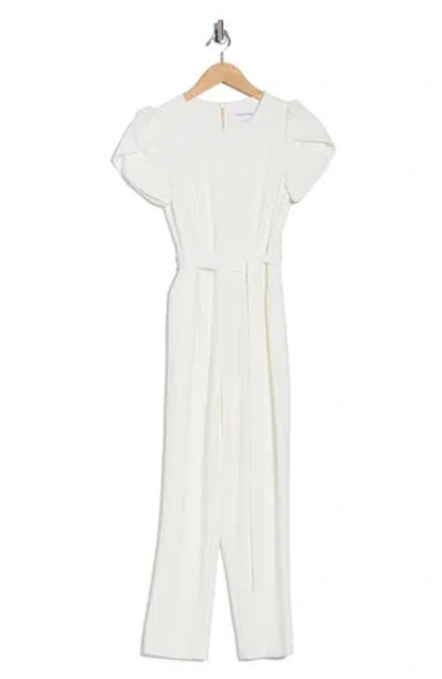 Calvin Klein Tulip Sleeve Belted Jumpsuit In Blue