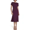 Calvin Klein Tulip Sleeve Crepe A-line Midi Dress In Purple