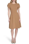 Calvin Klein Tulip Sleeve Fit & Flare Dress In Brown
