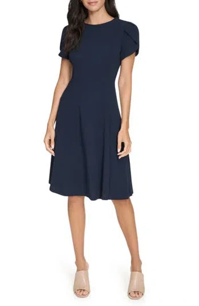 Calvin Klein Tulip Sleeve Fit & Flare Dress In Purple