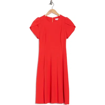 Calvin Klein Tulip Sleeve Midi Dress In Red