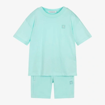 Calvin Klein Turquoise Blue Cotton Jersey Shorts Set