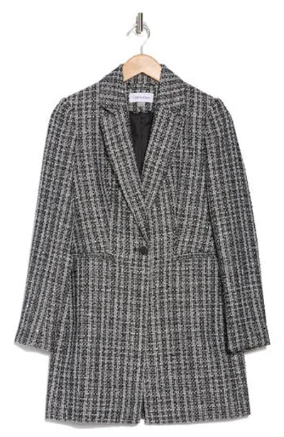 Calvin Klein Tweed Bouclé Long Blazer In Black Multi