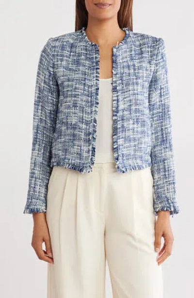 Calvin Klein Tweed Cropped Jacket In Navy/cream Multi