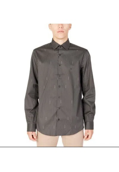 Calvin Klein Twill Shirt Logo Stripe Fitted Shirt In Nero