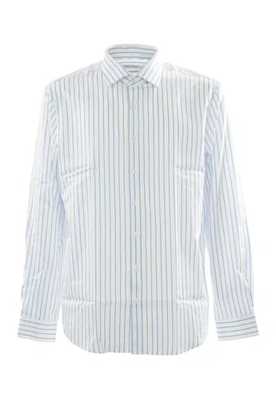 Calvin Klein Twill Stripe Fitted Shirt In Bianco