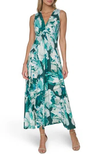 Calvin Klein Twist Front Jersey Maxi Dress In Blue