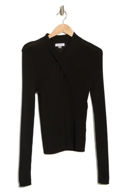 Calvin Klein Twist Front Long Sleeve Sweater In Black