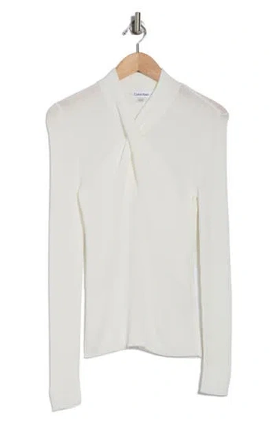 Calvin Klein Twist Front Long Sleeve Sweater In Cream
