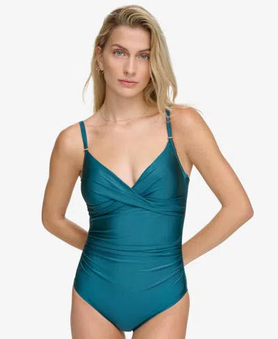 Calvin Klein Twist-front Tummy-control One-piece Swimsuit, Created For Macy's In Cypress Shimmer