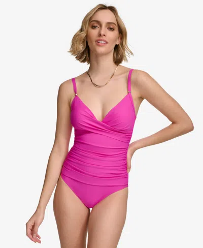 Calvin Klein Twist-front Tummy-control One-piece Swimsuit, Created For Macy's In Pink