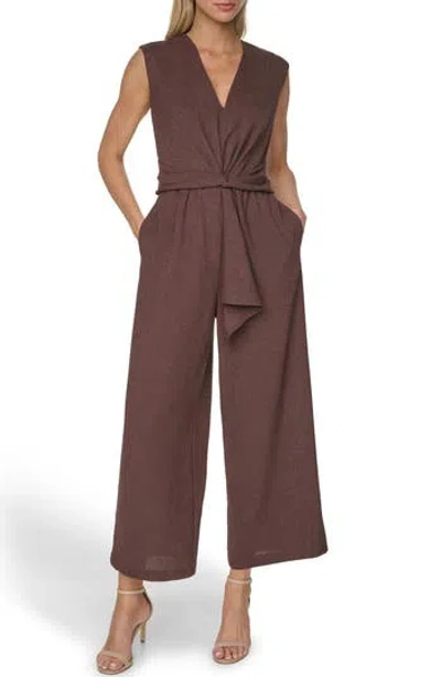 Calvin Klein Twist Front Wide Leg Jumpsuit In Brown