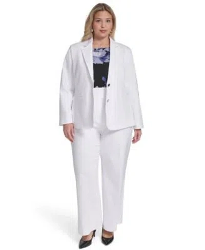 Calvin Klein Two Button Cotton Jacket Wide Leg Cotton Pant In White