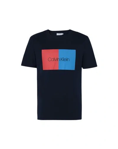 Calvin Klein Two Color Front Logo Man T-shirt Midnight Blue Size S Cotton
