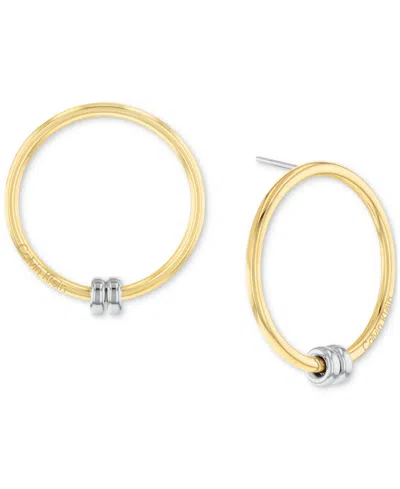 Calvin Klein Two-tone Stainless Steel Double Ring Front-facing Hoop Earrings In Silver