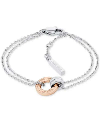 Calvin Klein Two-tone Stainless Steel Logo Ring Double Chain Bracelet In Gold