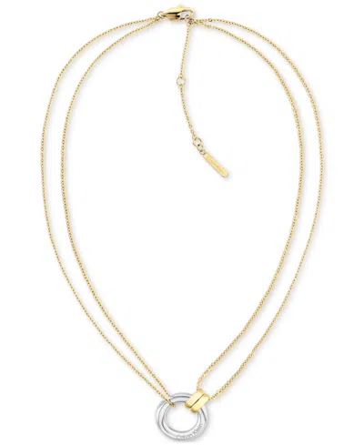 Calvin Klein Two-tone Stainless Steel Logo Ring Layered Pendant Necklace, 16" + 2" Extender In Gold