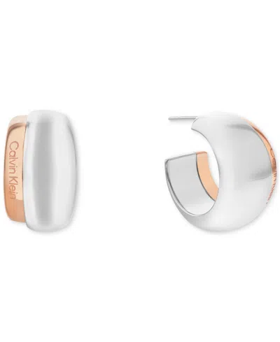 Calvin Klein Two-tone Stainless Steel Small C-hoop Earrings, 0.8" In Two Tone