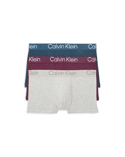 Calvin Klein Ultra Soft Modern Trunks, Pack Of 3 In Grey Heather/navy Stone/mauve Wine